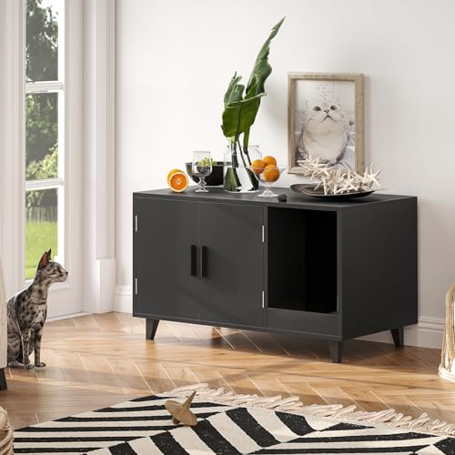 AMEASY Modern Cat Litter Box Furniture with Scratching Pad