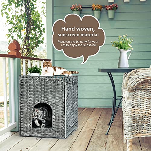Handwoven Rattan Cat House with Hidden Litter Box