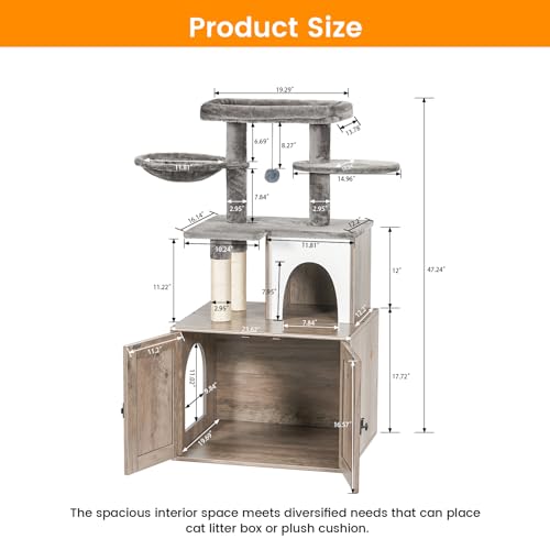 Snughome Cat Litter Box with Tree Tower, Grey