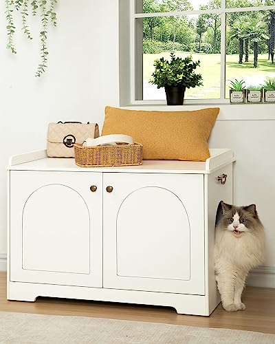 Hzuaneri Wooden Cat Litter Box Enclosure, White