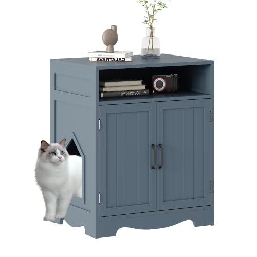 Modern Gray Wooden Cat Litter Box Enclosure Cabinet