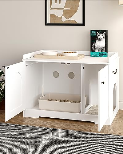 Hzuaneri Wooden Cat Litter Box Enclosure, White