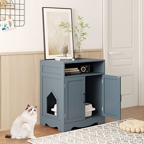 Modern Gray Wooden Cat Litter Box Enclosure Cabinet