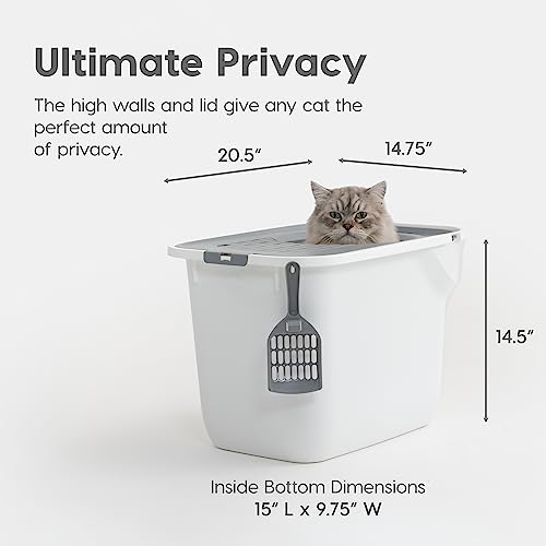 IRIS USA Square Top Entry Cat Litter Box, Large White/Gray