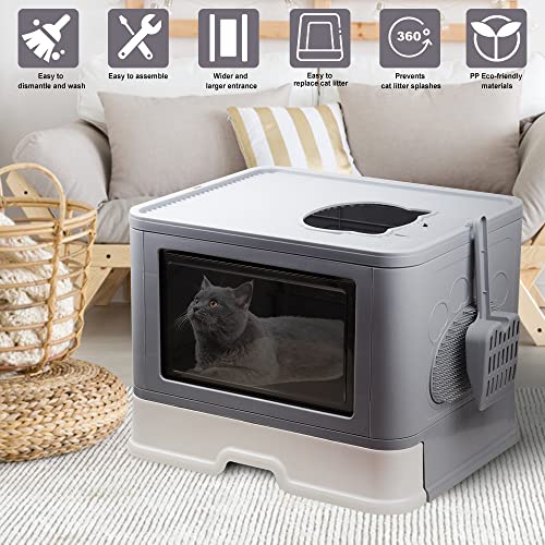 Foldable Large Top Entry Cat Litter Box with Lid