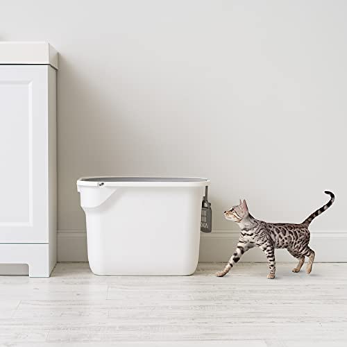 IRIS USA Square Top Entry Cat Litter Box, Large White/Gray
