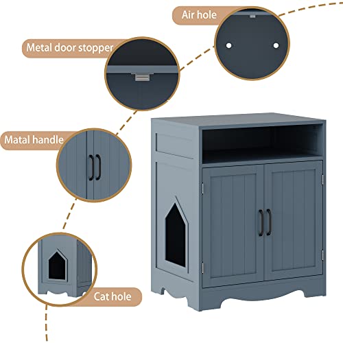 Modern Gray Wooden Cat Litter Box Enclosure Cabinet