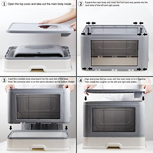 Foldable Large Top Entry Cat Litter Box with Lid
