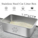 Stainless Steel High-Sided Cat Litter Box - Odorless