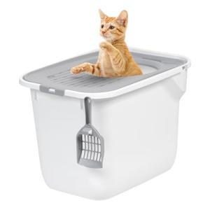 IRIS USA Square Top Entry Cat Litter Box, Large White/Gray