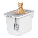 IRIS USA Square Top Entry Cat Litter Box, Large White/Gray