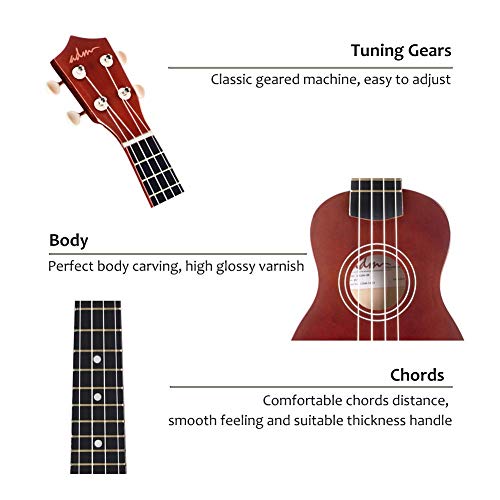 ADM Soprano Ukulele Beginner Kit 21" Hawaiian Wood Brown