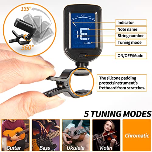 Clip-On Tuner for Ukulele, Guitar, and Violin