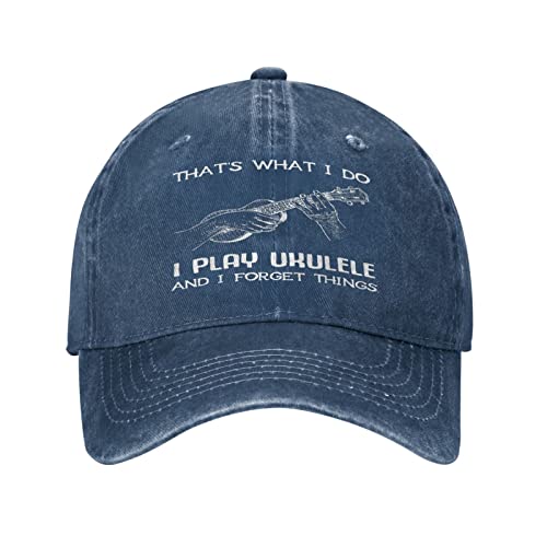 Ukulele Player Novelty Baseball Cap Adjustable Navy Blue