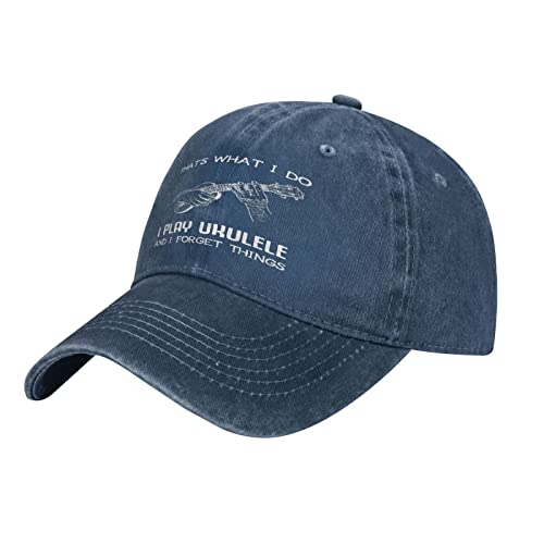 Ukulele Player Novelty Baseball Cap Adjustable Navy Blue