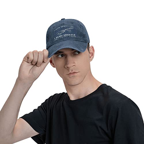 Ukulele Player Novelty Baseball Cap Adjustable Navy Blue