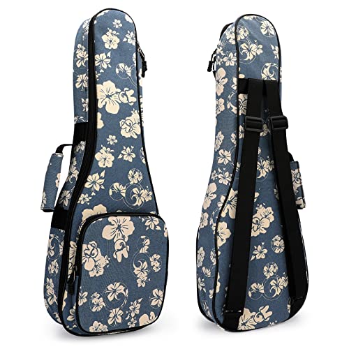 MUINS Ukulele Bag, Thicker Padding, Blue Flower