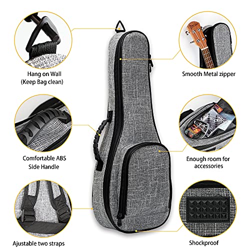 Grey Concert Ukulele Case with 0.5 Inch Padding