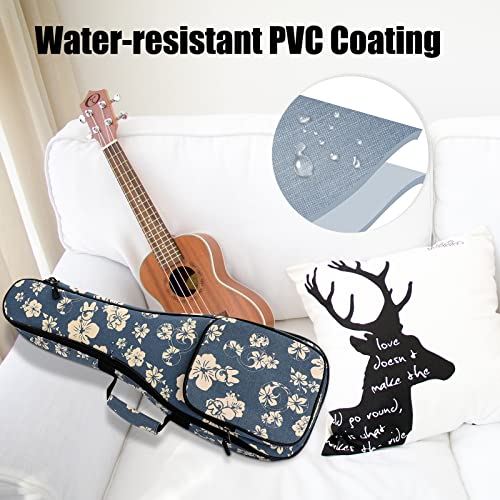 MUINS Ukulele Bag, Thicker Padding, Blue Flower