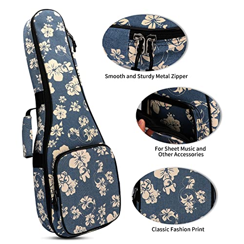 MUINS Ukulele Bag, Thicker Padding, Blue Flower