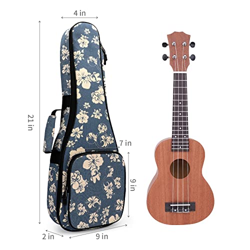 MUINS Ukulele Bag, Thicker Padding, Blue Flower