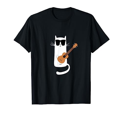 Cat playing ukulele t-shirt with sunglasses humor