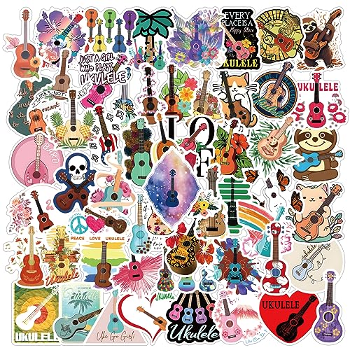 61Pcs Ukulele Stickers Pack for Water Bottle, Laptop