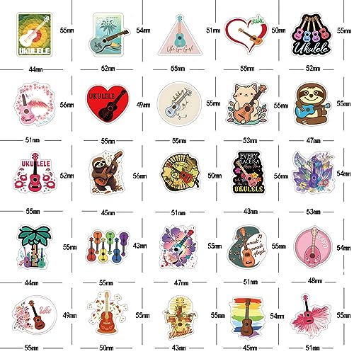 61Pcs Ukulele Stickers Pack for Water Bottle, Laptop