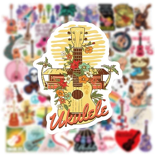 61Pcs Ukulele Stickers Pack for Water Bottle, Laptop