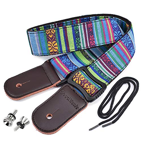 CLOUDMUSIC Colorful Hawaiian Ukulele Strap (National Blue)