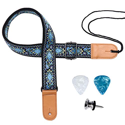 Blue Floral Jacquard Ukulele Shoulder Strap for Various Styles
