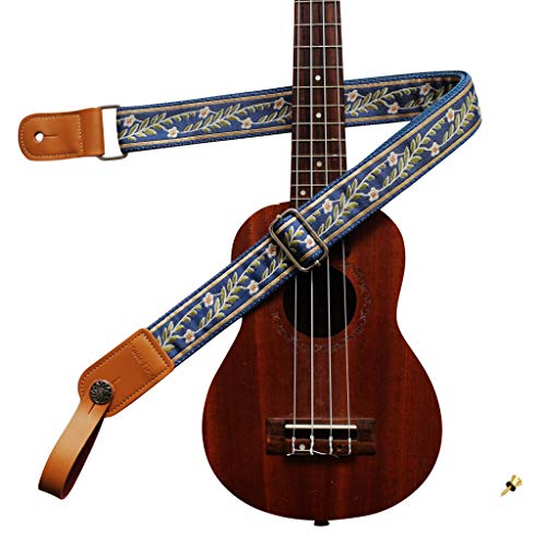 Vintage Blue Soft Meshbelt Ukulele Strap with Leather Locker