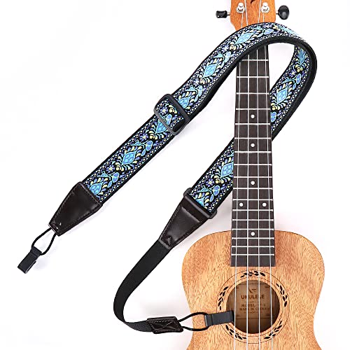 Blue Hawaiian Jacquard Ukulele Strap with J Hooks