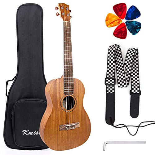 Kmise Baritone Ukulele Mahogany Uke DGBE Strap Picks