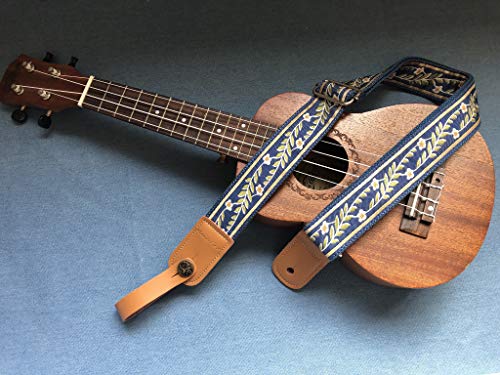 Vintage Blue Soft Meshbelt Ukulele Strap with Leather Locker