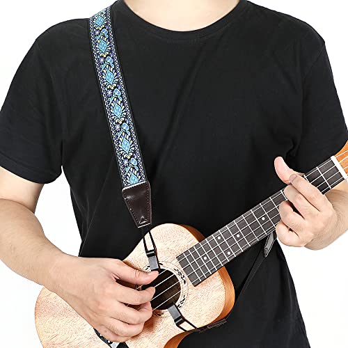 Blue Hawaiian Jacquard Ukulele Strap with J Hooks