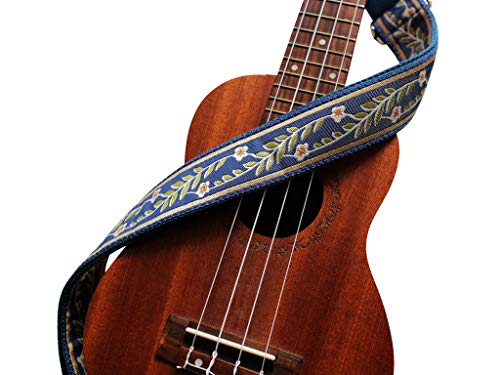 Vintage Blue Soft Meshbelt Ukulele Strap with Leather Locker