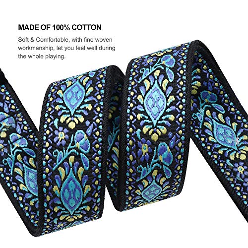 Blue Floral Jacquard Ukulele Shoulder Strap for Various Styles