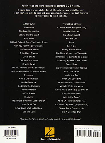 Disney Songs Ukulele Songbook - Top 50 Picks