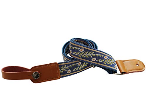Vintage Blue Soft Meshbelt Ukulele Strap with Leather Locker