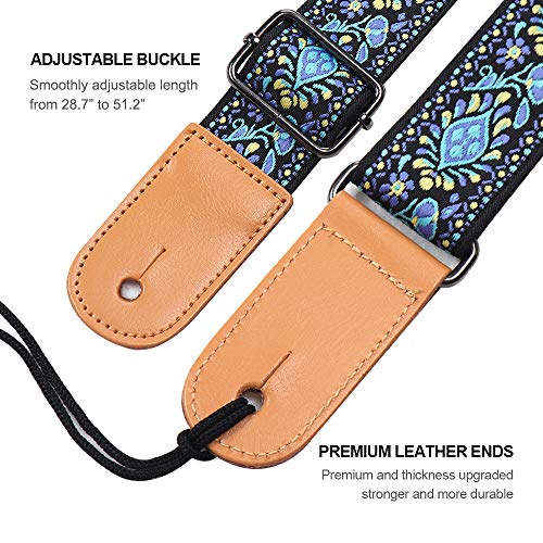 Blue Floral Jacquard Ukulele Shoulder Strap for Various Styles
