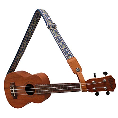 Vintage Blue Soft Meshbelt Ukulele Strap with Leather Locker