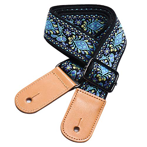 Blue Floral Jacquard Ukulele Shoulder Strap for Various Styles