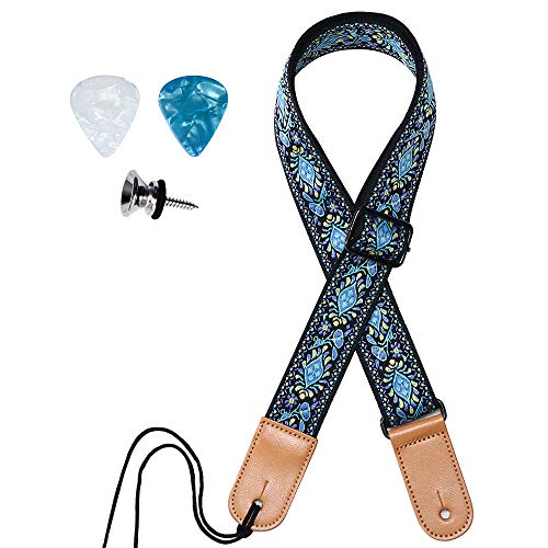 Blue Floral Jacquard Ukulele Shoulder Strap for Various Styles