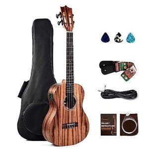 Caramel CB207 Acacia Baritone Electric Ukulele Bundle