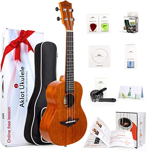 AKLOT Solid Mahogany Concert Ukulele Kit for Adults