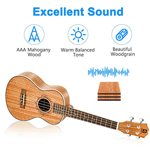 Vangoa 23" Mahogany Ukulele Bundle for Beginners & Pros