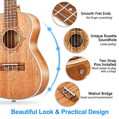 Vangoa 23" Mahogany Ukulele Bundle for Beginners & Pros