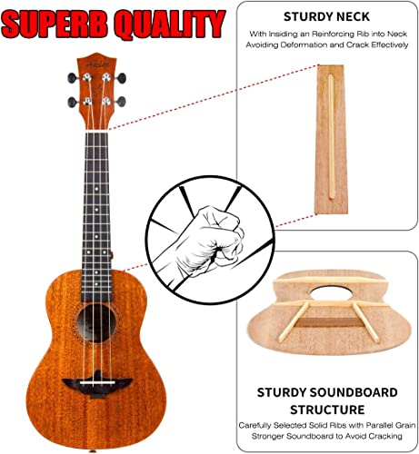 AKLOT Solid Mahogany Concert Ukulele Kit for Adults