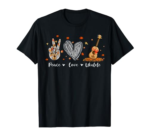Peace Love Ukulele Player Tee - Hawaiian Design